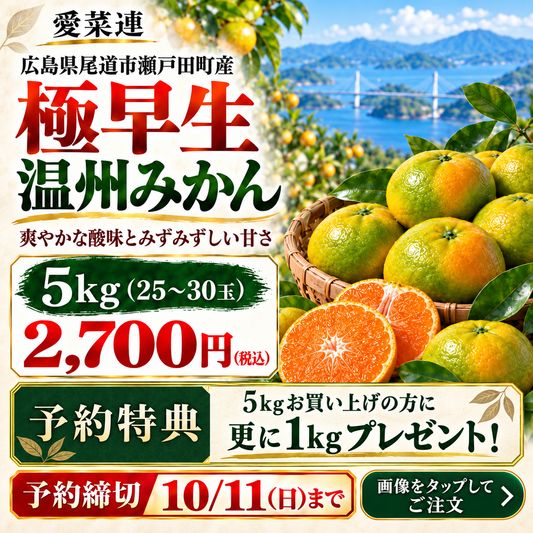 【1kgプレゼント】愛菜連の極早生みかん×5kg　【広島県瀬戸田町産】